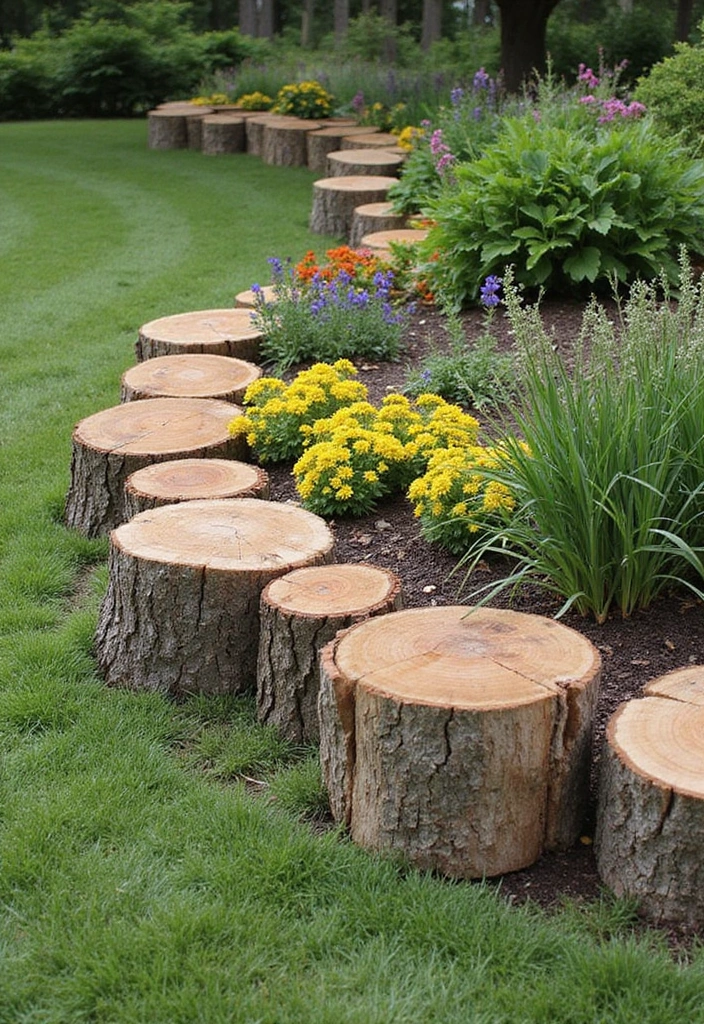 27 DIY Garden Edging Ideas Cheap Yet Stunning - 6. Creative Logs and Stumps