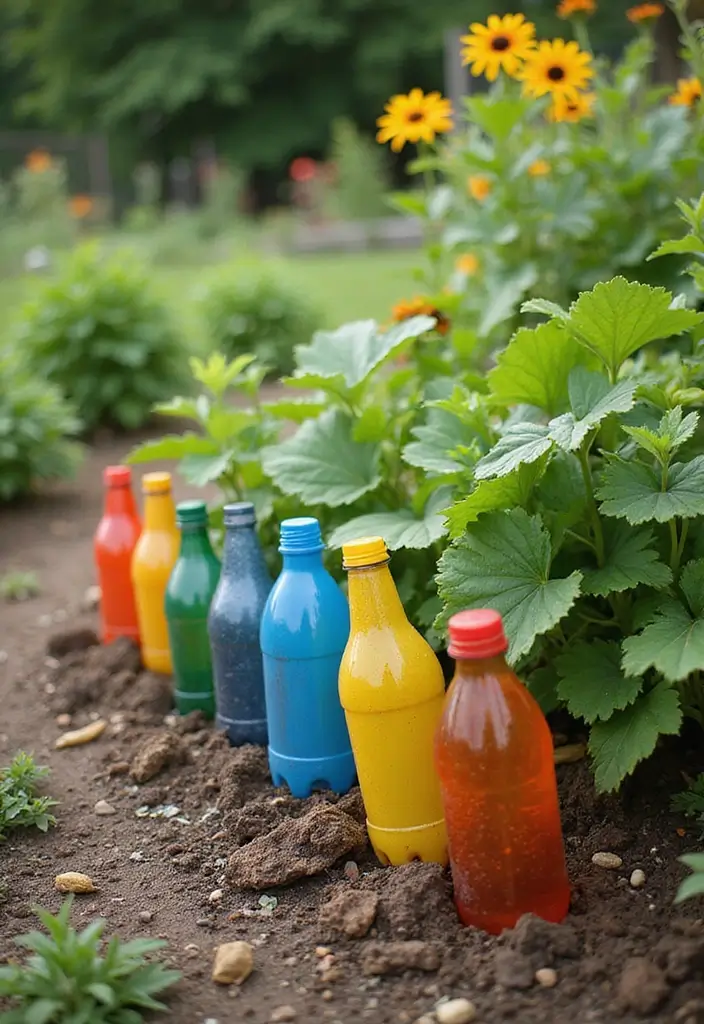 27 DIY Garden Edging Ideas Cheap Yet Stunning - 9. Colorful Plastic Bottle Edging
