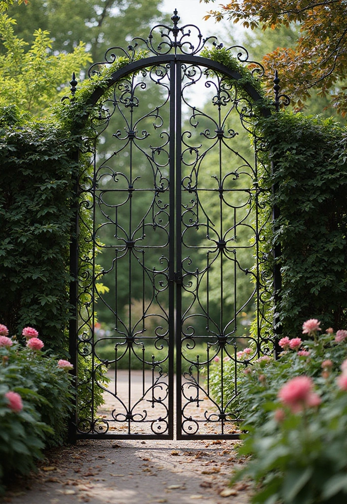 27 DIY Garden Gates Ideas for a Charming Entrance - 2. Wrought Iron Elegance