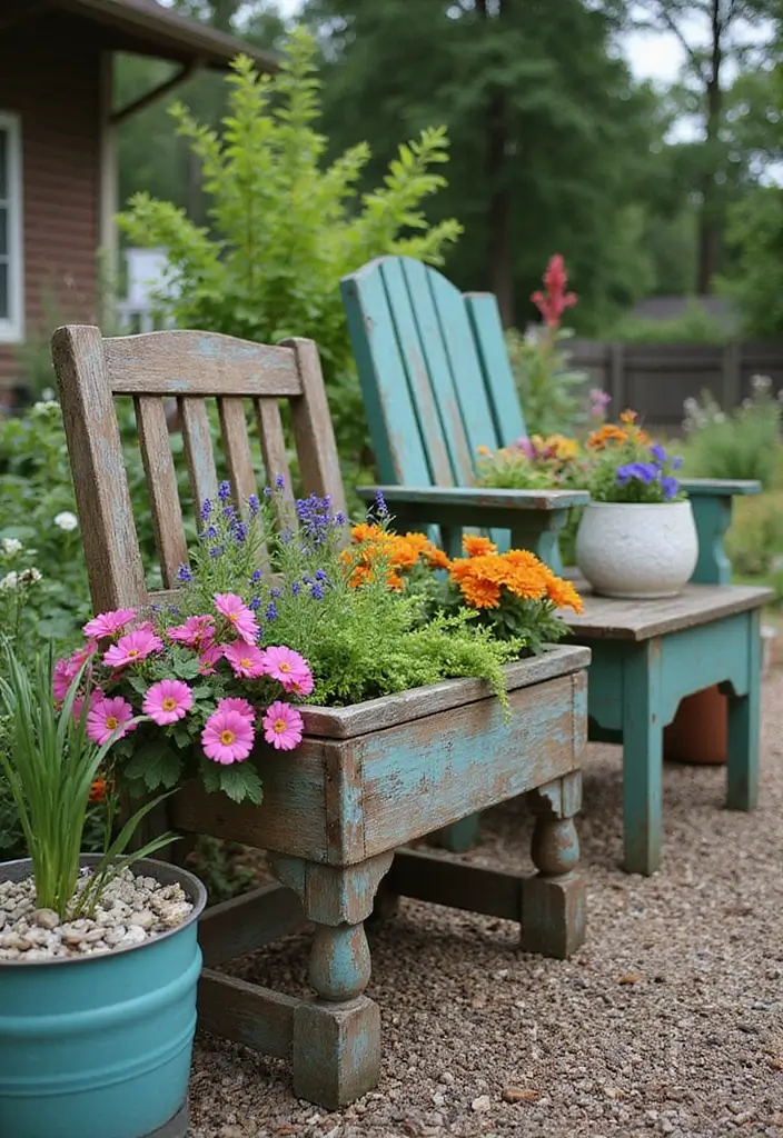 27 Easy DIY Garden Ideas for Small Yards and Patios - 12. Upcycled Furniture Planters