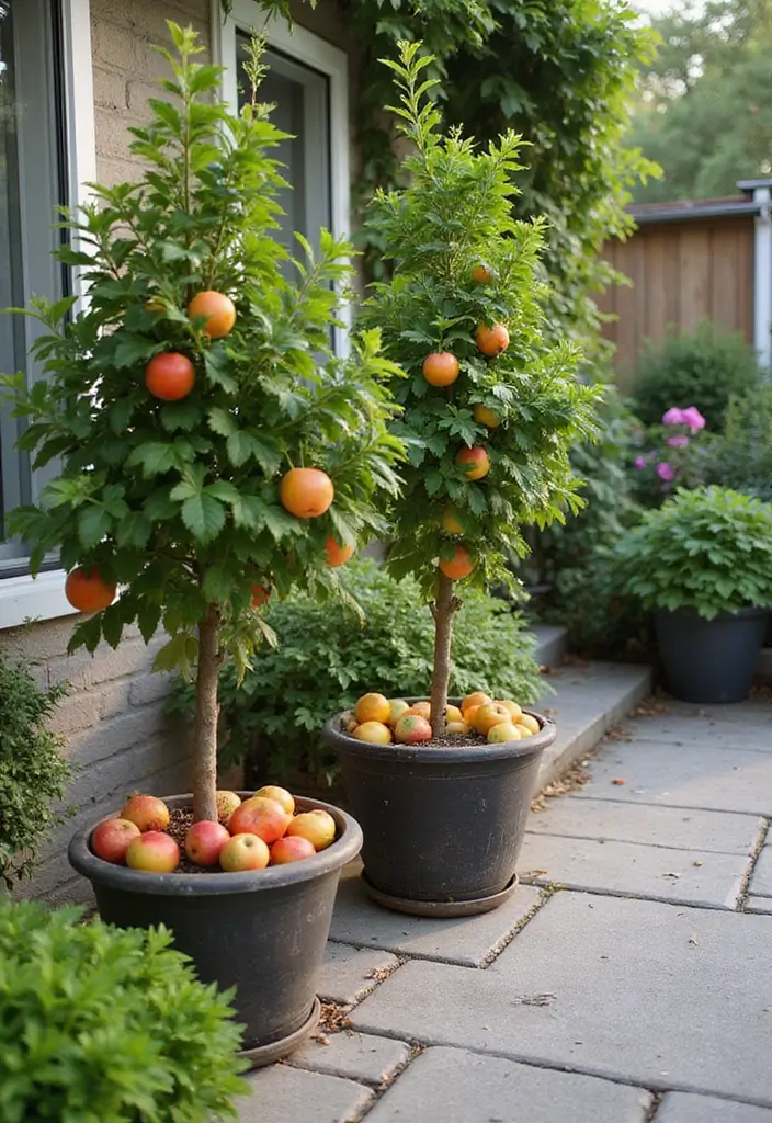 27 Easy DIY Garden Ideas for Small Yards and Patios - 14. Potted Fruit Trees