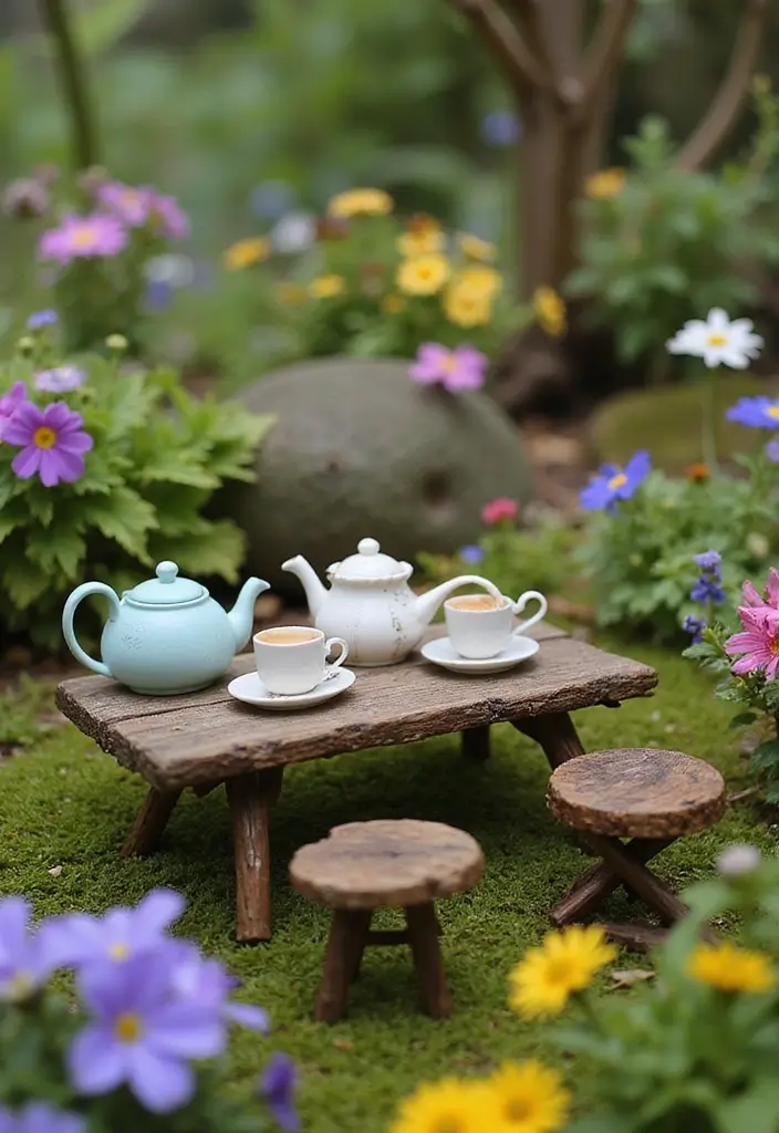 27 Fairy Garden Houses DIY Projects That Spark Imagination - 11. Fairy Garden Tea Party