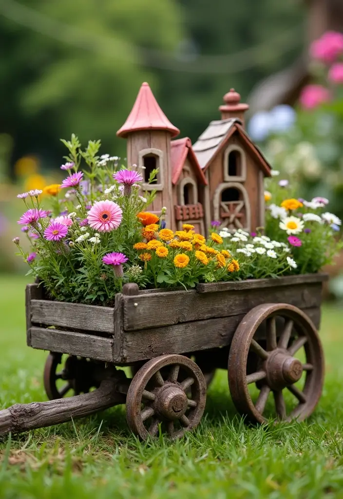 27 Fairy Garden Houses DIY Projects That Spark Imagination - 14. Whimsical Wagon