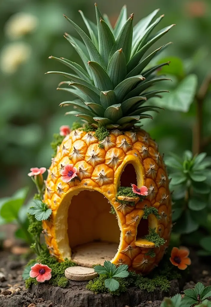 27 Fairy Garden Houses DIY Projects That Spark Imagination - 16. Pineapple Paradise