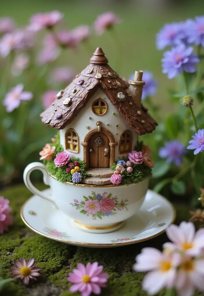 27 Fairy Garden Houses DIY Projects That Spark Imagination - 3. Vintage Teacup Hideaway