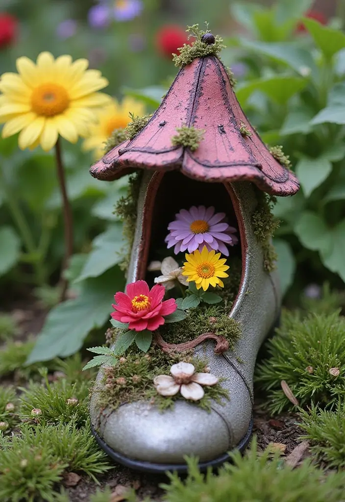 27 Fairy Garden Houses DIY Projects That Spark Imagination - 9. Upcycled Shoe Houses