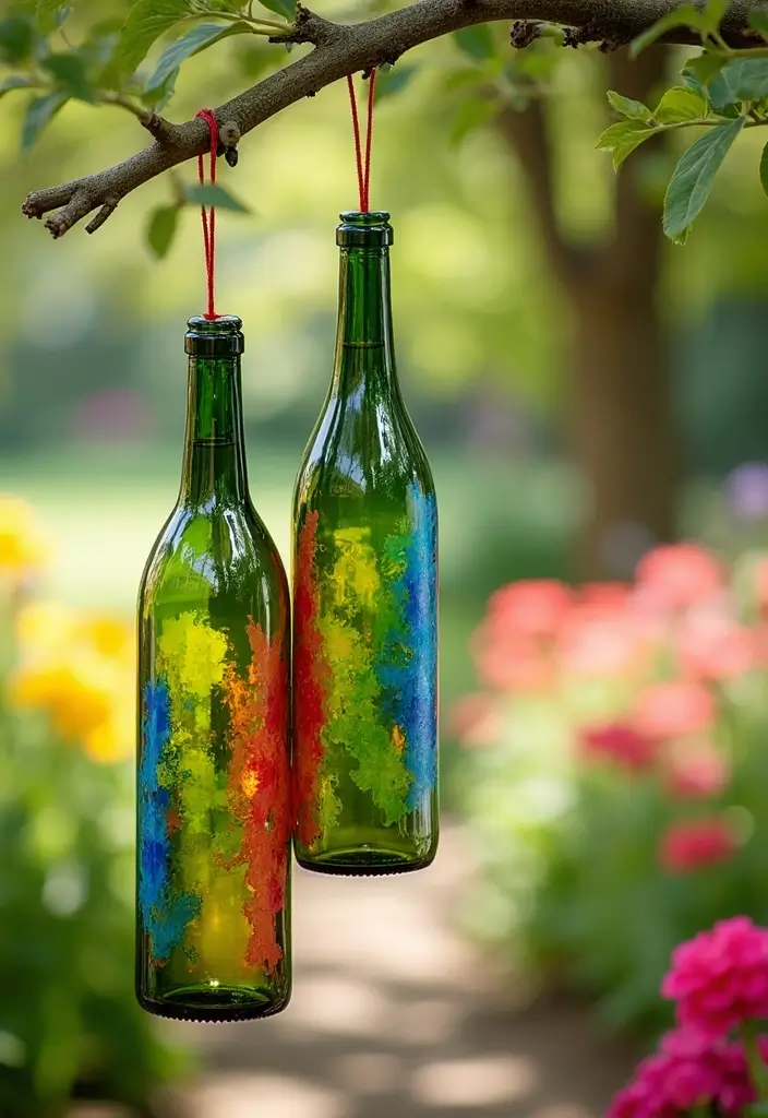 27 Garden Art DIY Easy Projects That Bring Life to Your Yard - 16. Wine Bottle Wind Chimes
