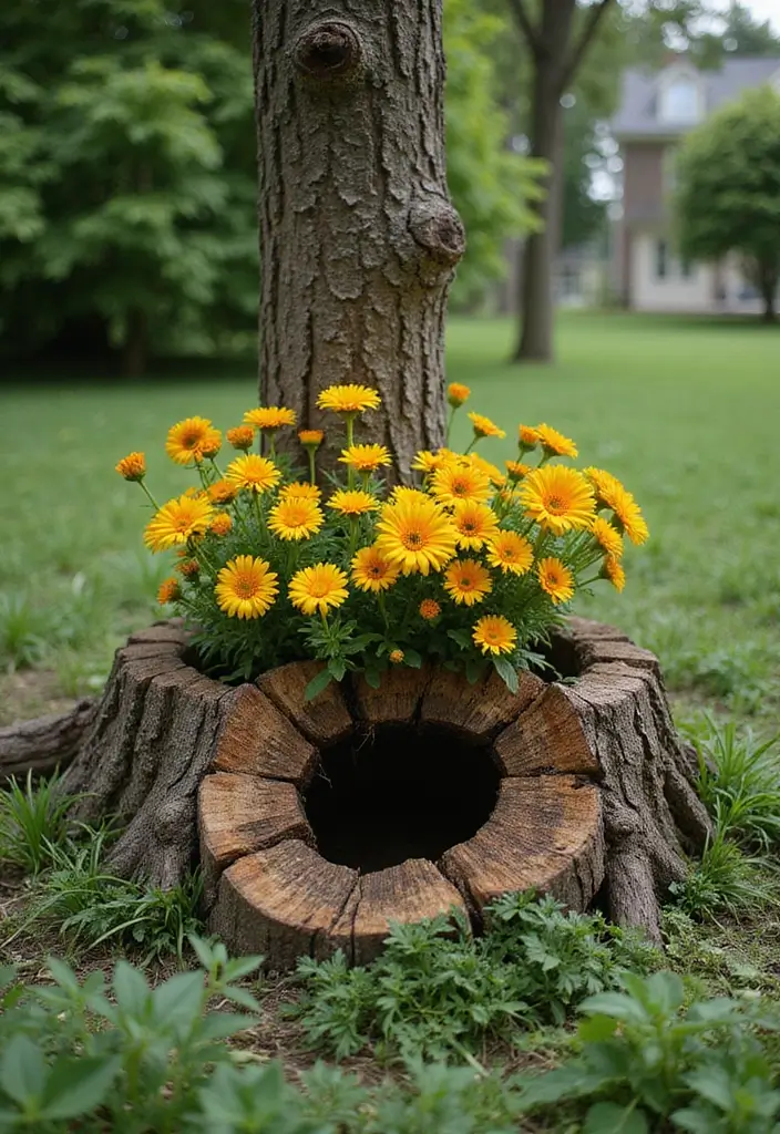 27 Garden Art DIY Easy Projects That Bring Life to Your Yard - 23. Artistic Tree Stump Planters