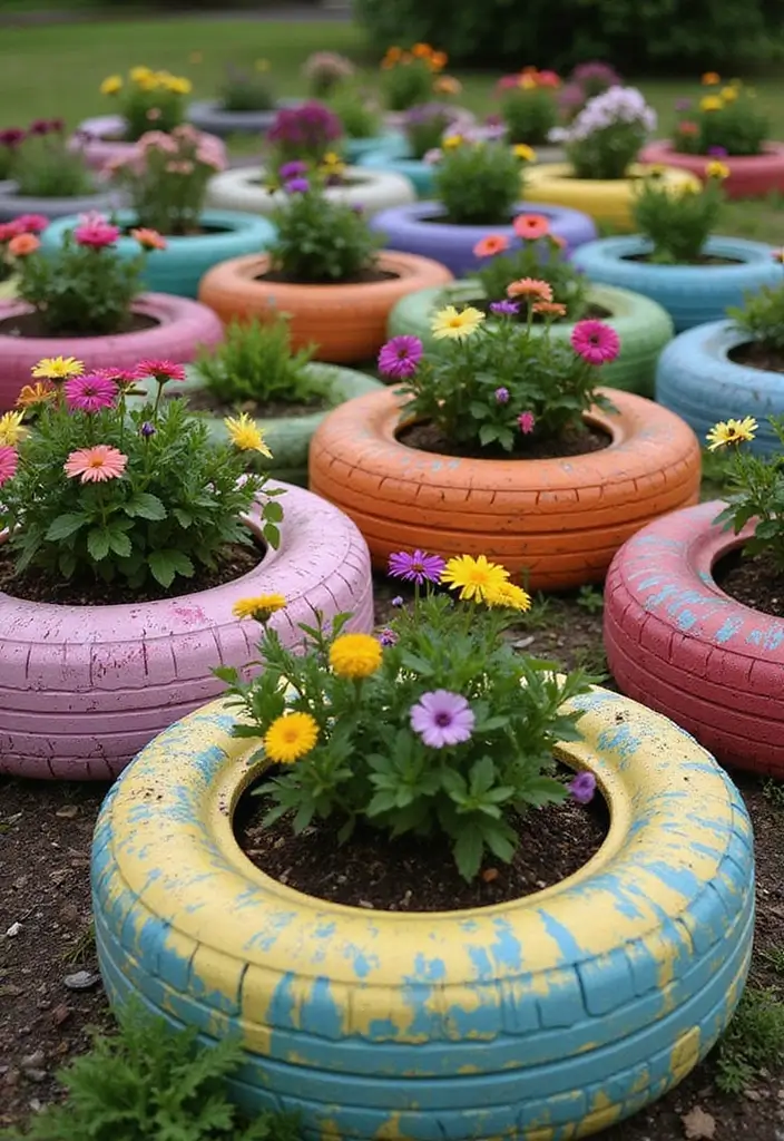 27 Garden DIY Decoration Ideas for Creative Homeowners - 1. Recycled Tire Planters