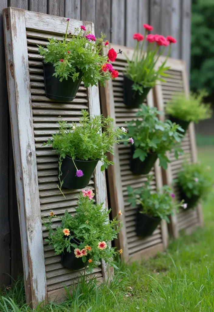 27 Garden DIY Decoration Ideas for Creative Homeowners - 11. Repurposed Shutter Planters