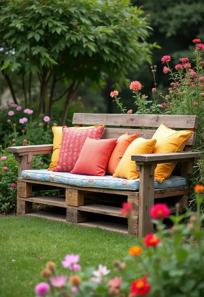 27 Garden DIY Decoration Ideas for Creative Homeowners - 15. Upcycled Pallet Bench
