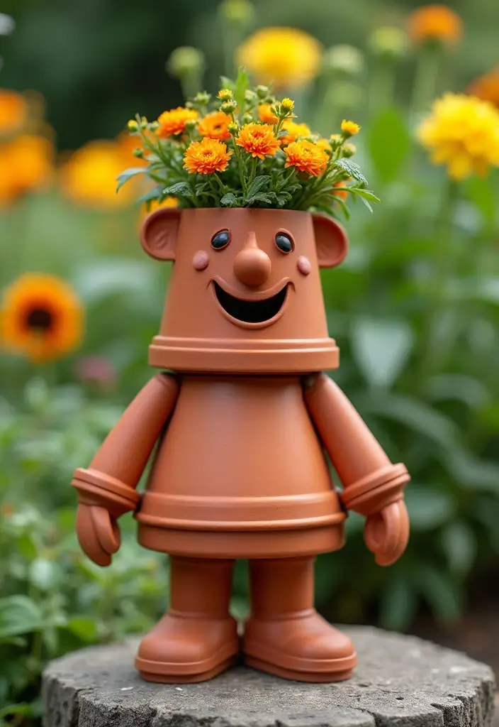 27 Garden DIY Decoration Ideas for Creative Homeowners - 16. Flower Pot People
