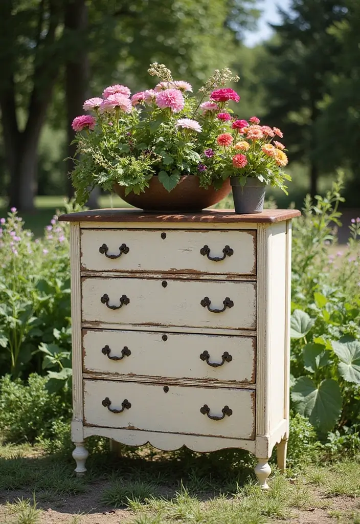 27 Garden DIY Decoration Ideas for Creative Homeowners - 18. Upcycled Furniture Planters