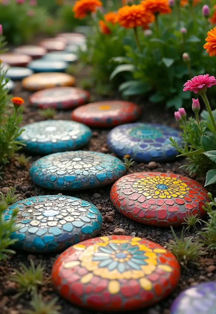 27 Garden DIY Decoration Ideas for Creative Homeowners - 19. Mosaic Garden Stones