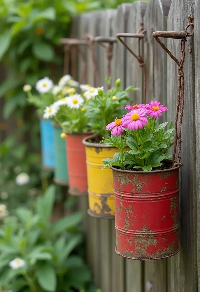 27 Garden DIY Decoration Ideas for Creative Homeowners - 22. Upcycled Metal Cans