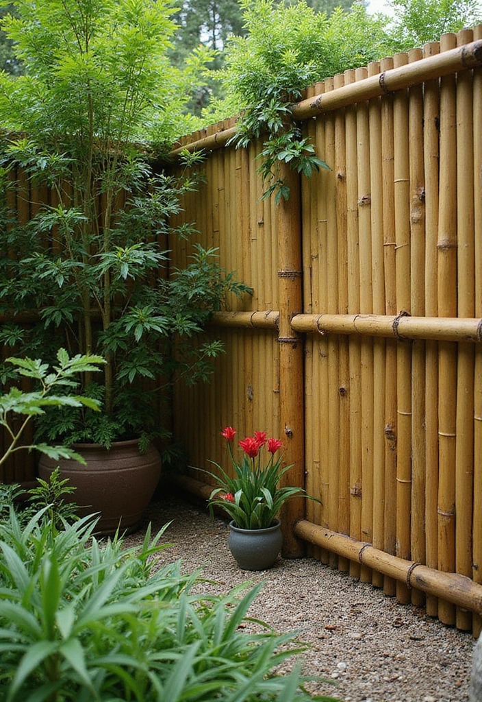 27 Garden DIY Decoration Ideas for Creative Homeowners - 27. Bamboo Garden Fencing