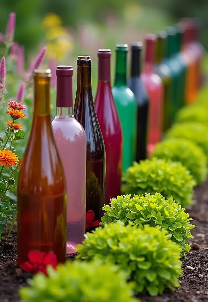 27 Garden DIY Decoration Ideas for Creative Homeowners - 6. Wine Bottle Garden Edging
