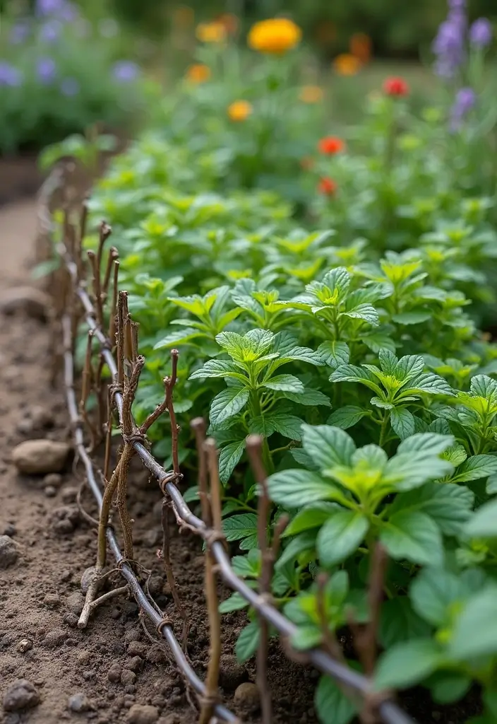 27 Garden Edges and Borders DIY Inspirations for Neat Landscapes - 23. Wire and Branch Edging