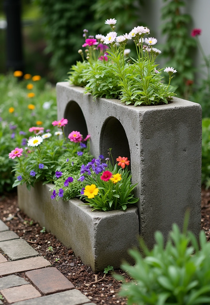 27 Garden Edges and Borders DIY Inspirations for Neat Landscapes - 25. Cinder Block Planters