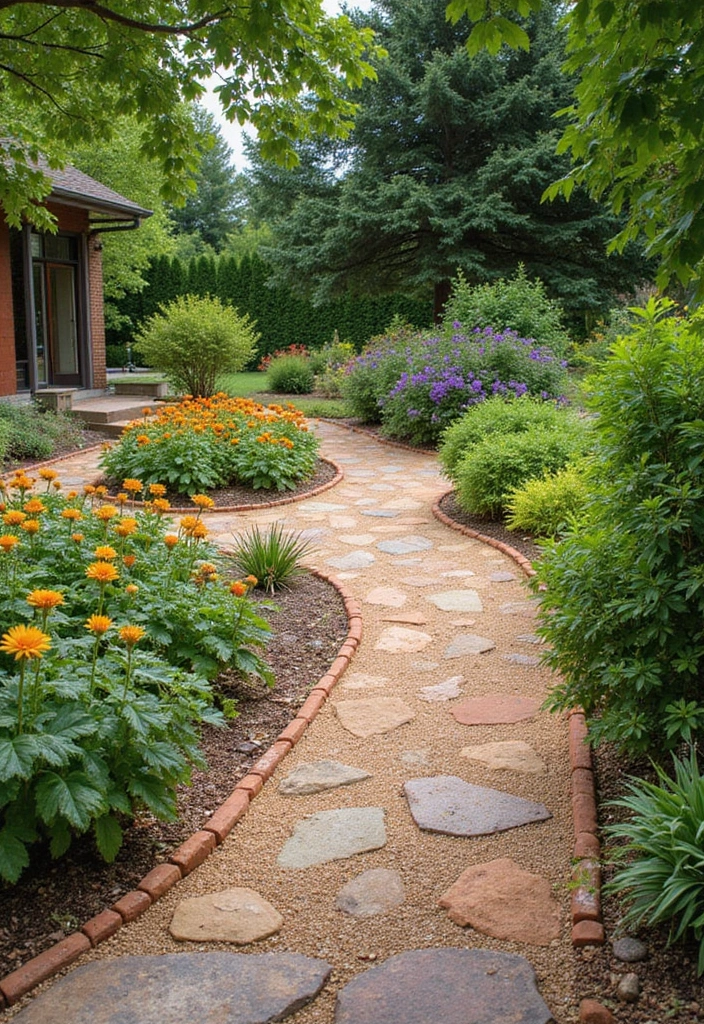 27 Garden Edges and Borders DIY Inspirations for Neat Landscapes - 26. Colorful Stone Dust Borders
