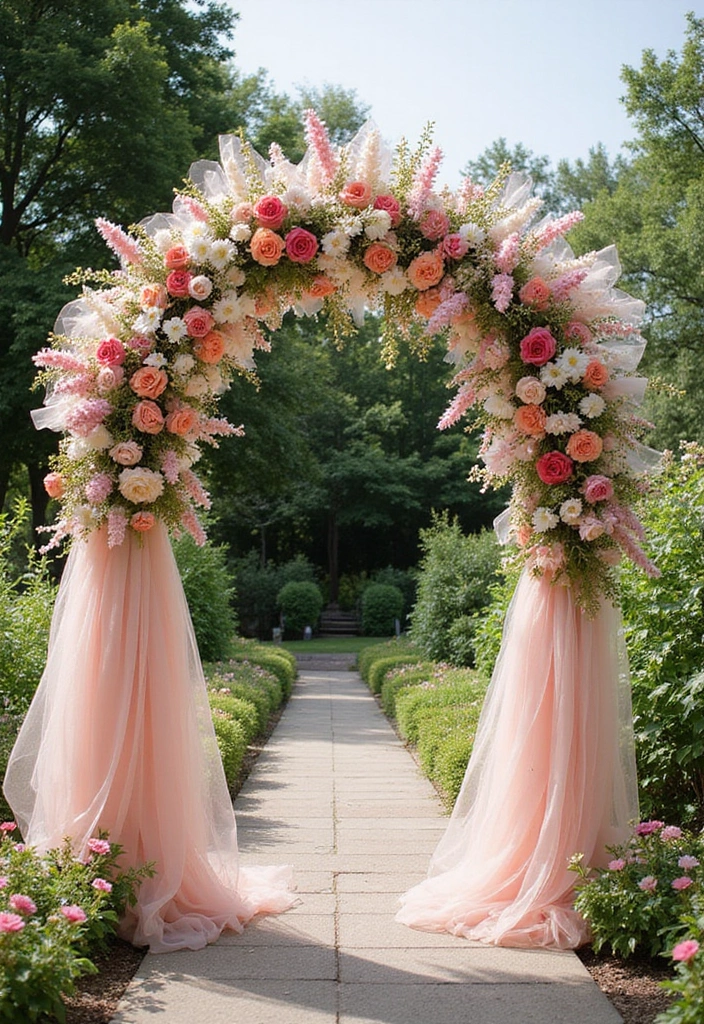 27 Garden Party Decorations DIY Ideas for Outdoor Celebrations - 11. Tulle and Flower Arches