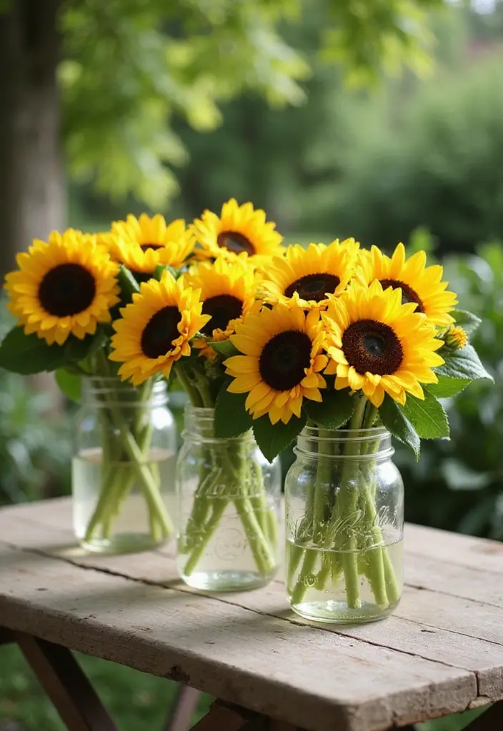 27 Garden Party Decorations DIY Ideas for Outdoor Celebrations - 17. Sunflower Bouquets