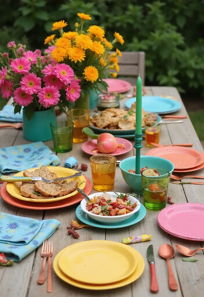 27 Garden Party Decorations DIY Ideas for Outdoor Celebrations - 22. Colorful Table Settings