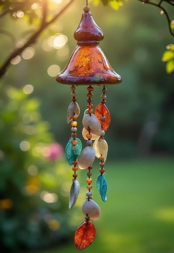 27 Garden Totems DIY Yard Art Projects You’ll Absolutely Love - 16. Whimsical Wind Chime Totem