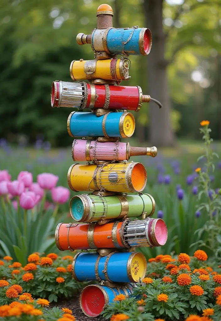27 Garden Totems DIY Yard Art Projects You’ll Absolutely Love - 21. Musical Instrument Totem