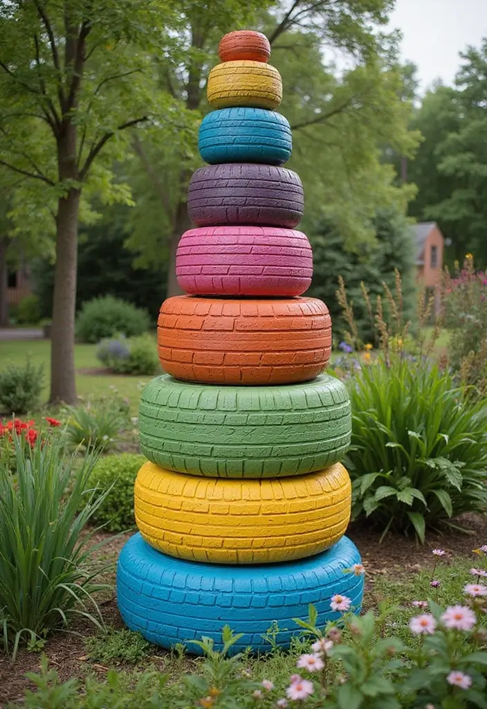 27 Garden Totems DIY Yard Art Projects You’ll Absolutely Love - 9. Painted Tire Totem