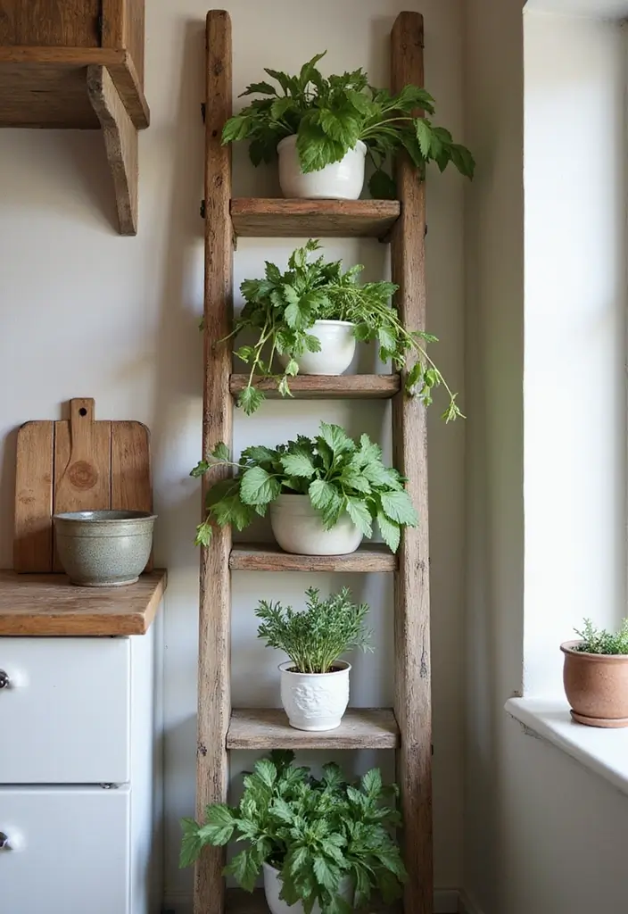 27 Indoor Herb Garden DIY Kitchens Full of Fresh Flavor - 12. Indoor Herb Garden Ladder