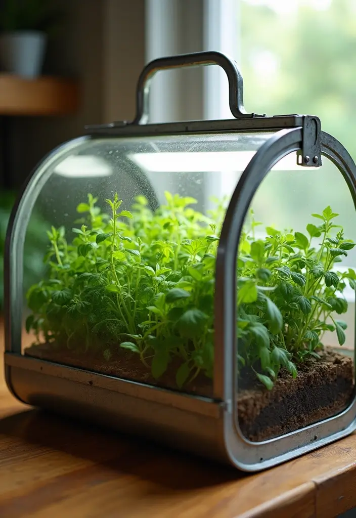 27 Indoor Herb Garden DIY Kitchens Full of Fresh Flavor - 13. Mini Greenhouse for Herbs