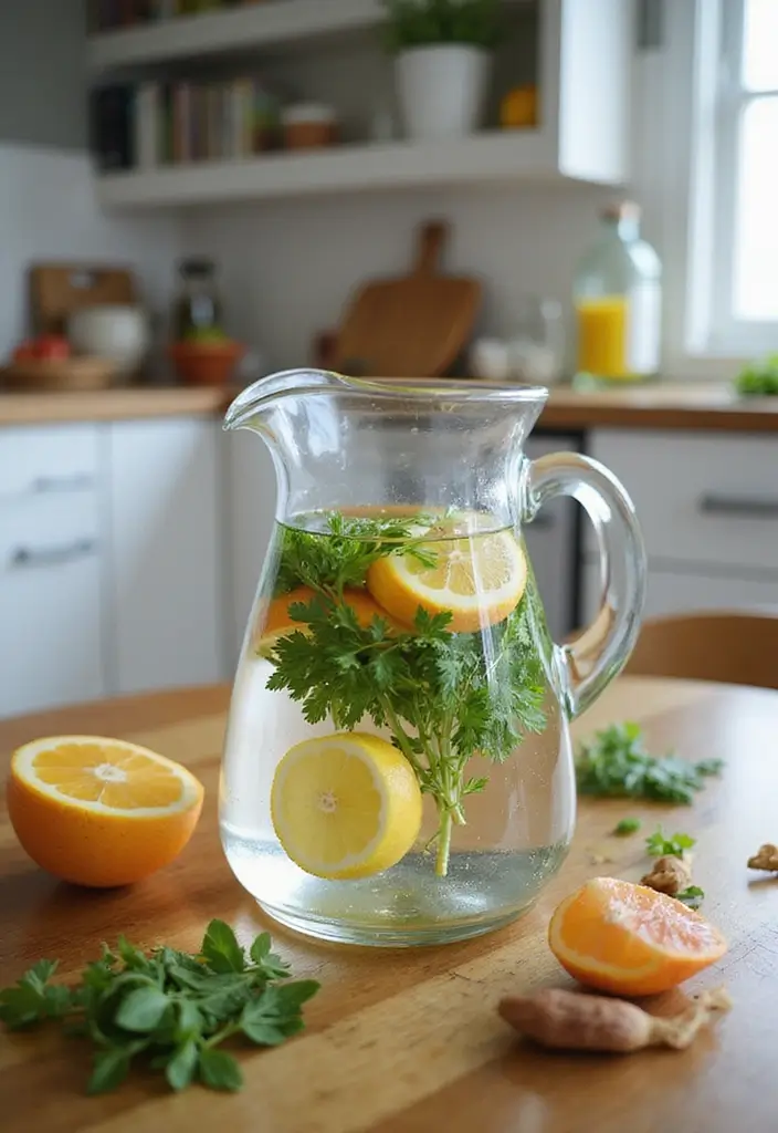 27 Indoor Herb Garden DIY Kitchens Full of Fresh Flavor - 22. Flavorful Herb-Infused Water