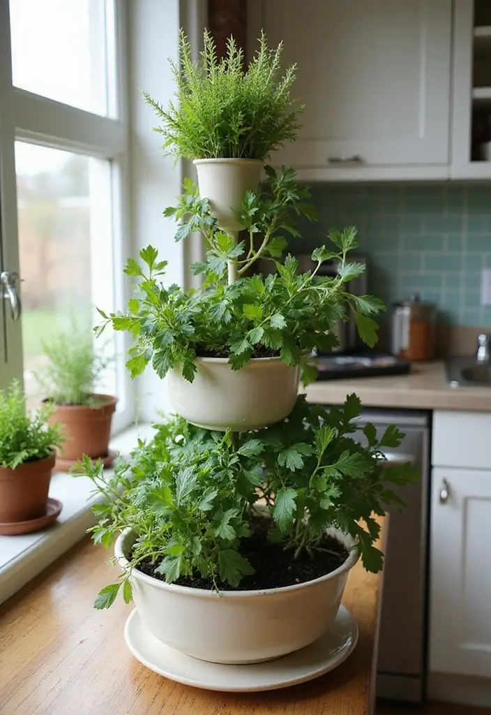 27 Indoor Herb Garden DIY Kitchens Full of Fresh Flavor - 6. Compact Herb Spiral Garden