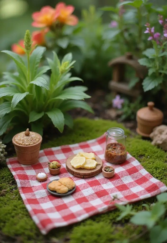 27 Mini Fairy Garden DIY Ideas That Are Simply Adorable - 18. Fairy Garden Picnic Area