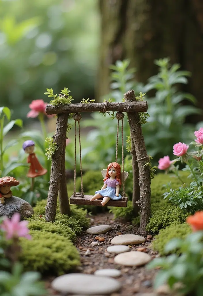 27 Mini Fairy Garden DIY Ideas That Are Simply Adorable - 3. Miniature Swing Set
