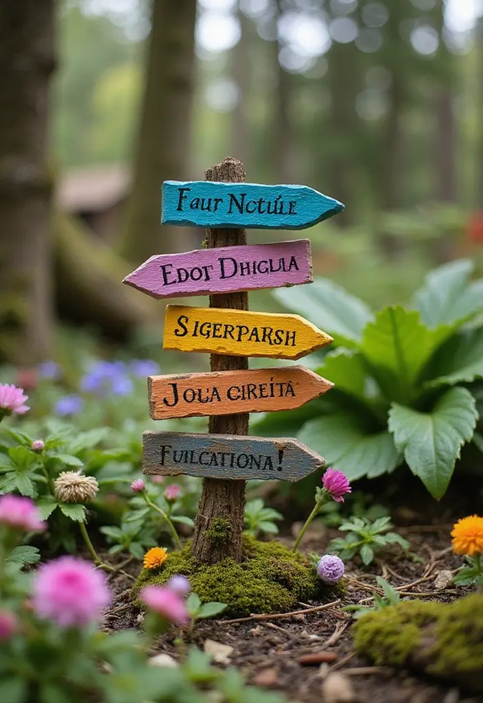 27 Mini Fairy Garden DIY Ideas That Are Simply Adorable - 8. Decorative Fairy Signpost