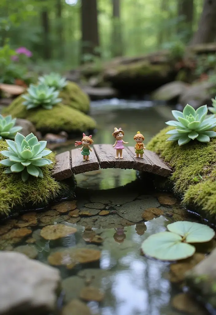 28 DIY Fairy Garden Ideas: Homemade Designs for Every Season - 10. Fairy Bridge Over Water
