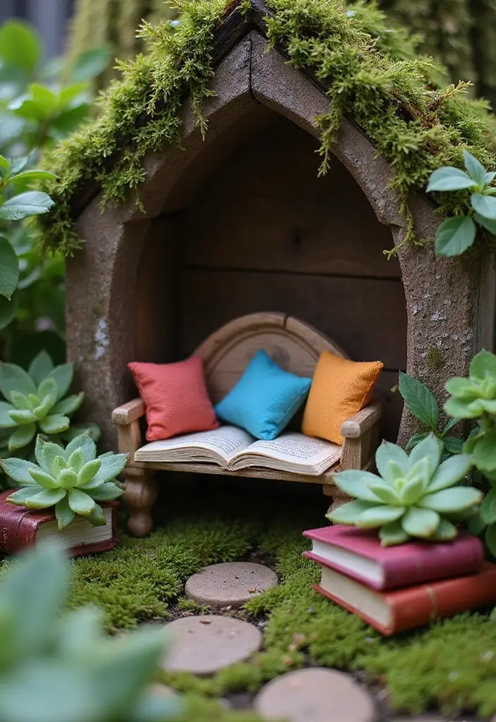 28 DIY Fairy Garden Ideas: Homemade Designs for Every Season - 11. Cozy Reading Nook