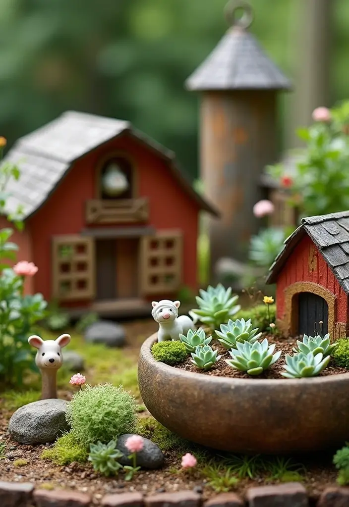 28 DIY Fairy Garden Ideas: Homemade Designs for Every Season - 13. Miniature Farmyard