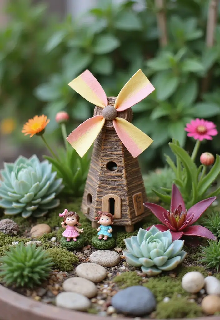 28 DIY Fairy Garden Ideas: Homemade Designs for Every Season - 16. Whimsical Windmill