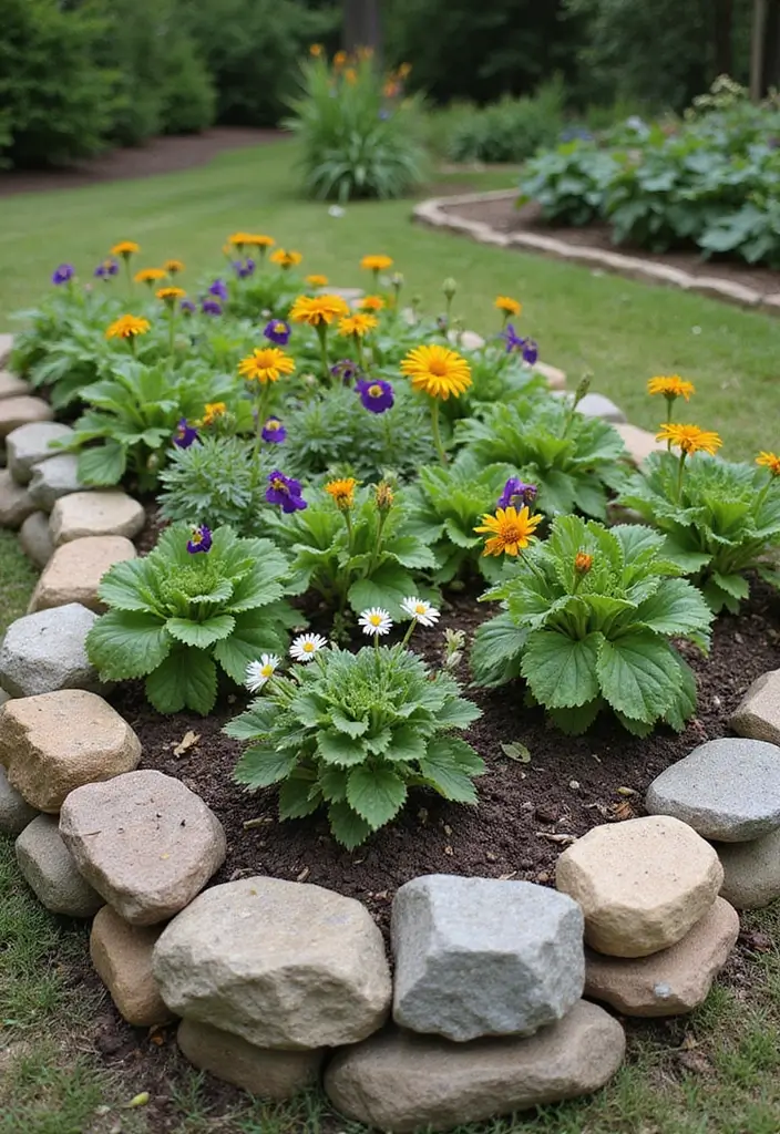 30 Cheap Raised Garden Beds DIY Plans for Any Backyard - 17. Stone Border Garden Bed
