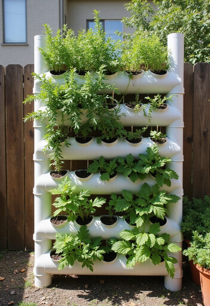 30 Cheap Raised Garden Beds DIY Plans for Any Backyard - 6. Vertical PVC Pipe Garden