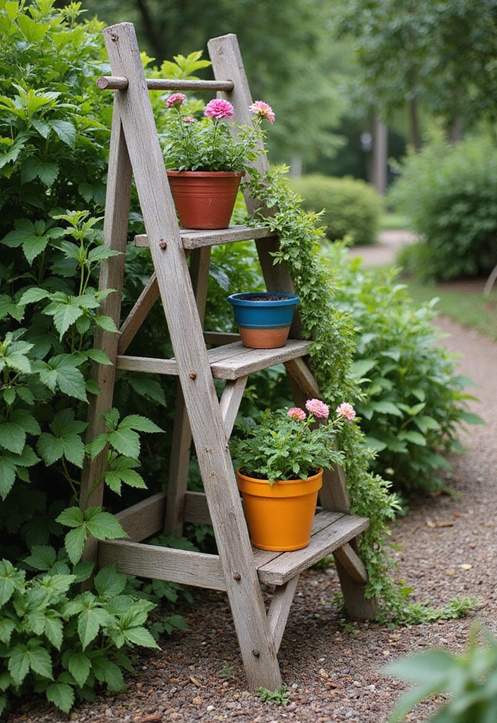 30 DIY Flower Garden Ideas to Brighten Up Your Space - 3. Ladder Plant Stand