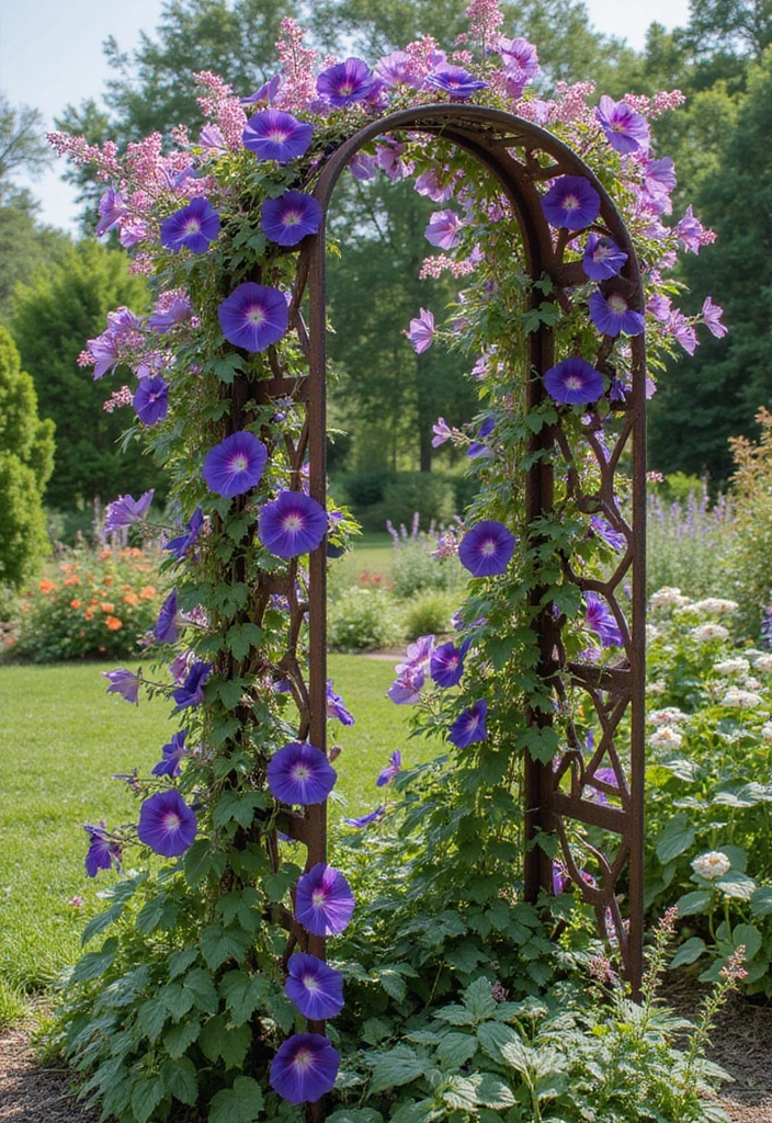30 DIY Garden Arch Trellis Projects for Beautiful Climbing Plants - 14. Recycled Metal Trellis