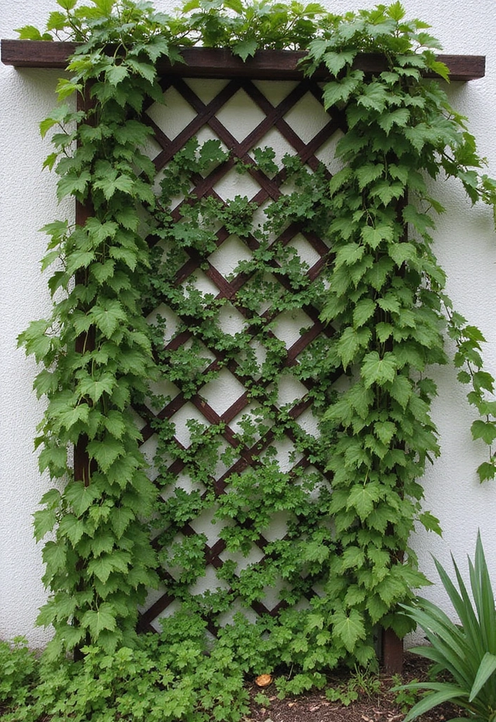 30 DIY Garden Arch Trellis Projects for Beautiful Climbing Plants - 16. Garden Wall Trellis