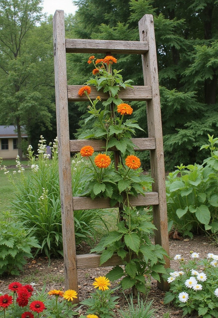 30 DIY Garden Arch Trellis Projects for Beautiful Climbing Plants - 17. Rustic Ladder Trellis