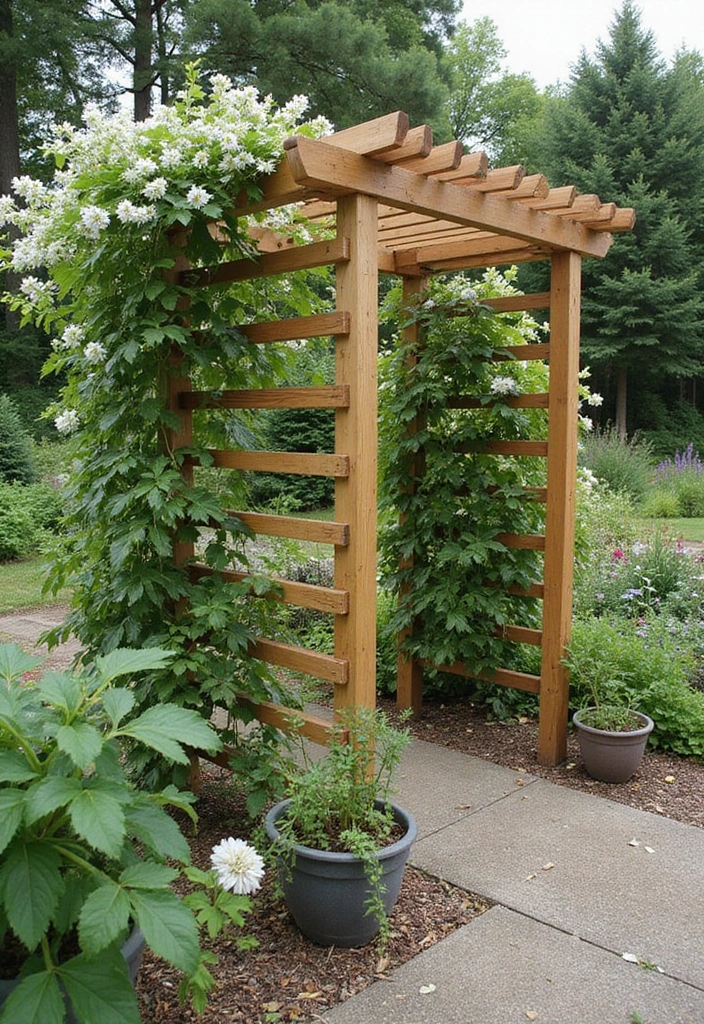 30 DIY Garden Arch Trellis Projects for Beautiful Climbing Plants - 24. Slatted Trellis