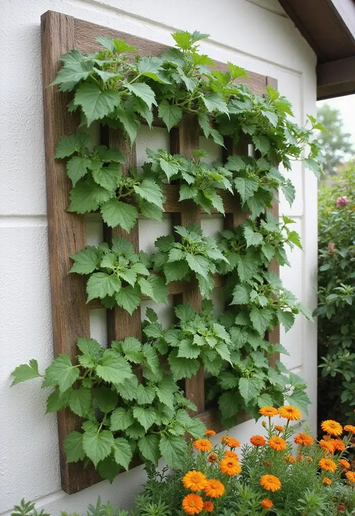 30 DIY Garden Arch Trellis Projects for Beautiful Climbing Plants - 29. Wall-Mounted Vertical Trellis