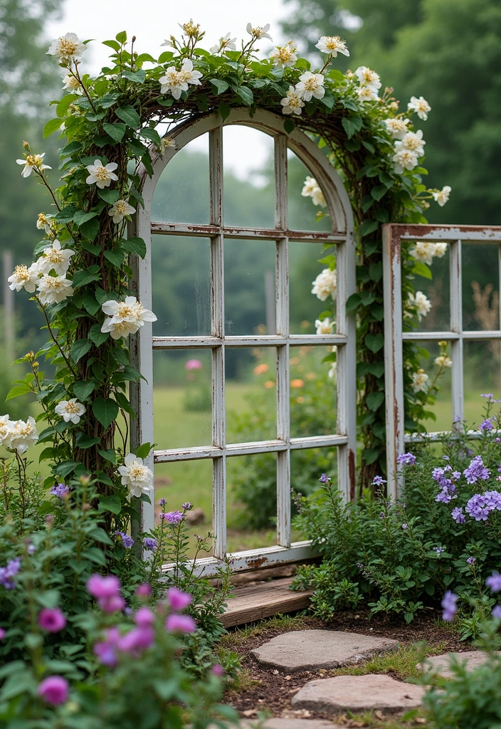 30 DIY Garden Arch Trellis Projects for Beautiful Climbing Plants - 7. Vintage Window Frame Trellis